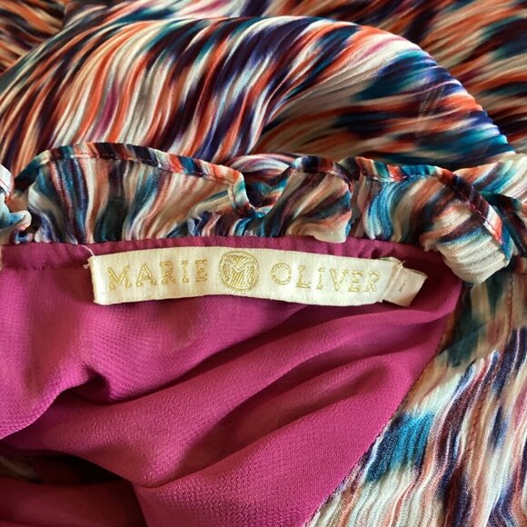 Marie Oliver Dress Size Large Frida Ink Ikat Keyhole Ruffle Tiered Multicolored - Picture 3 of 9